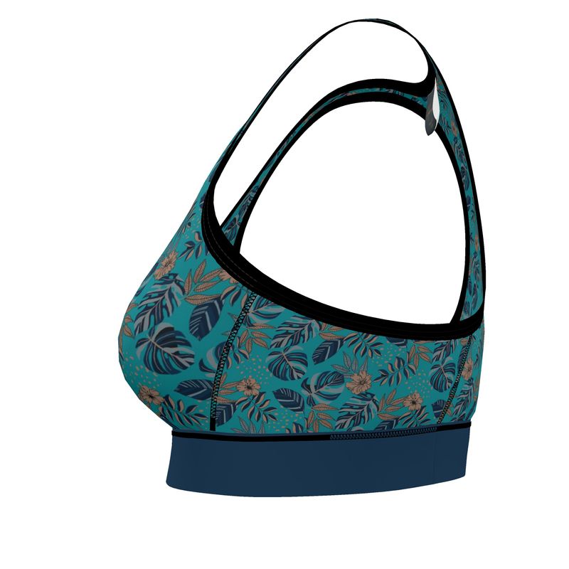 Midnight Monstera Cyan Noir Women's Low Impact Sports Bra