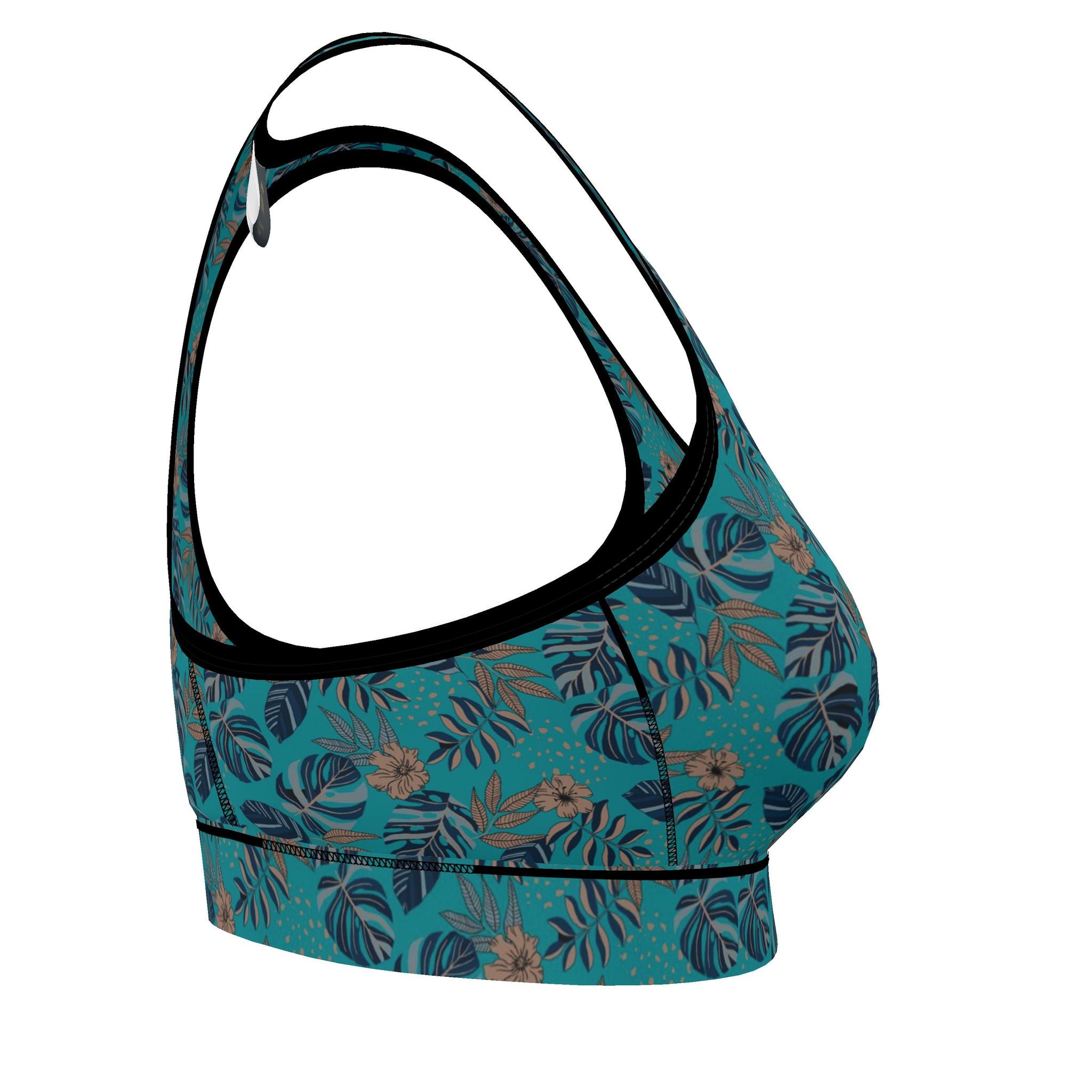 Women's Low Impact Sports Bra — Midnight Monstera Cyan Noir