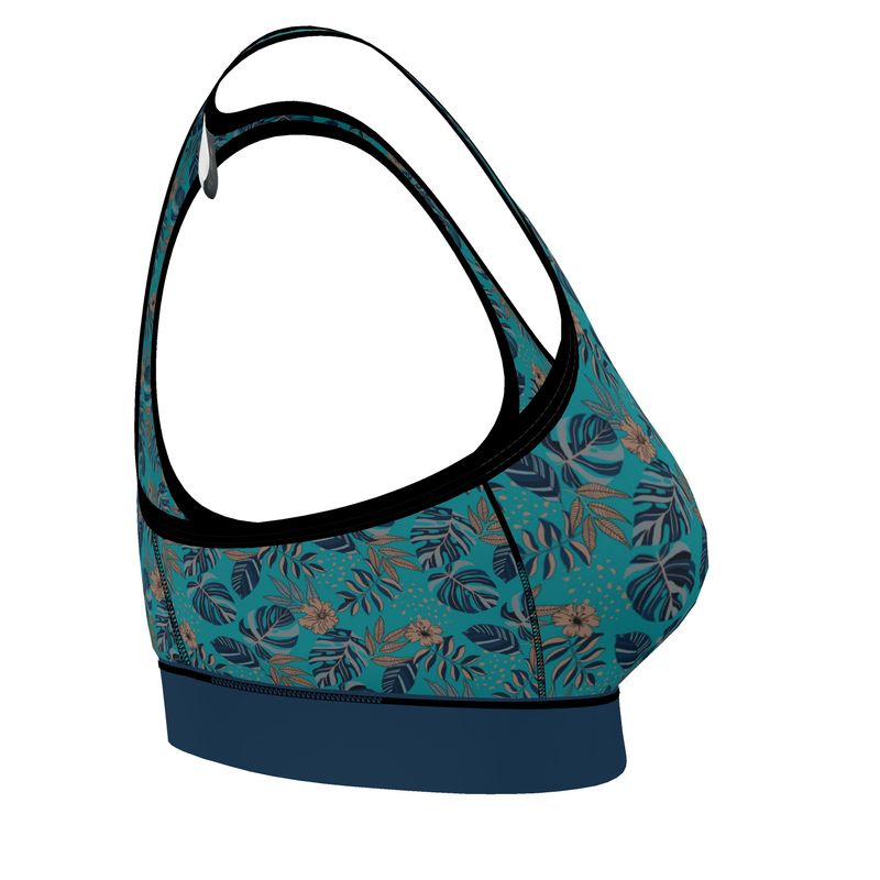Midnight Monstera Cyan Noir Women's Low Impact Sports Bra