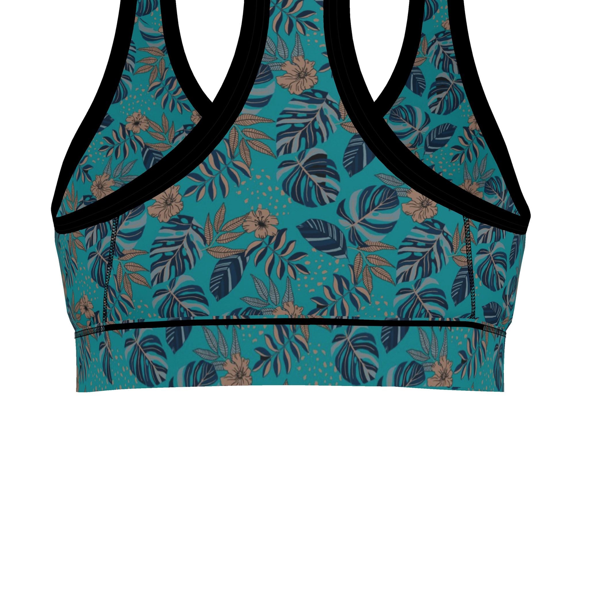Women's Low Impact Sports Bra — Midnight Monstera Cyan Noir