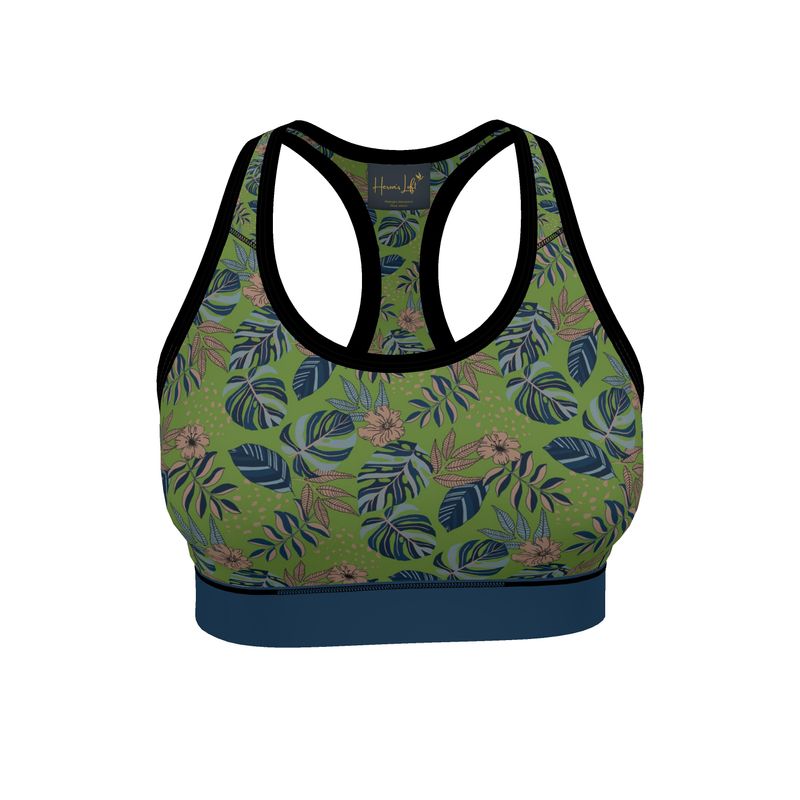 Midnight Monstera Olive Velour Women's Low Impact Sports Bra
