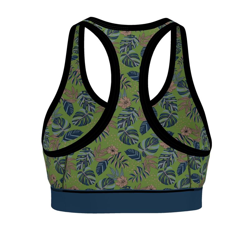 Midnight Monstera Olive Velour Women's Low Impact Sports Bra