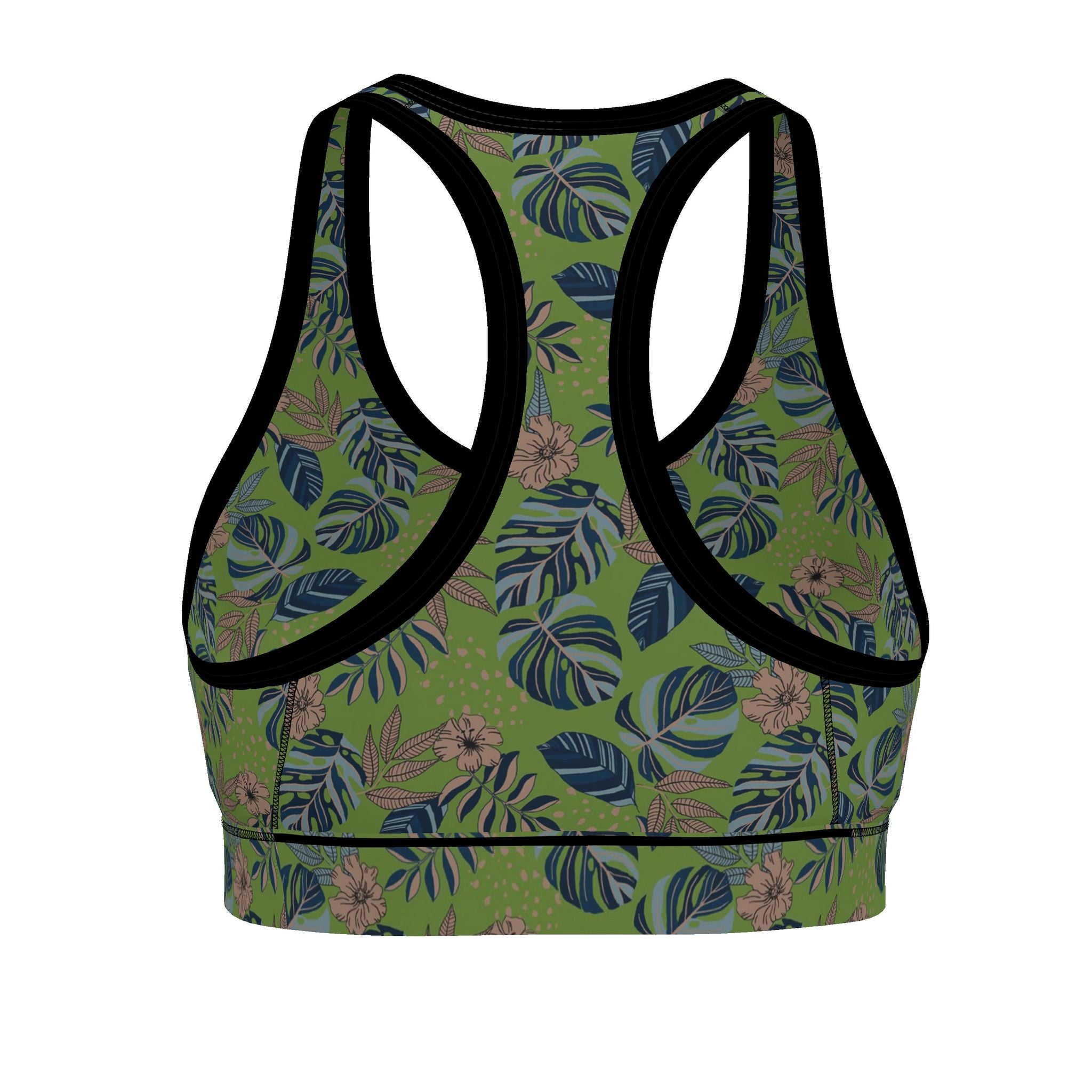 Women's Low Impact Sports Bra — Midnight Monstera Olive Velour