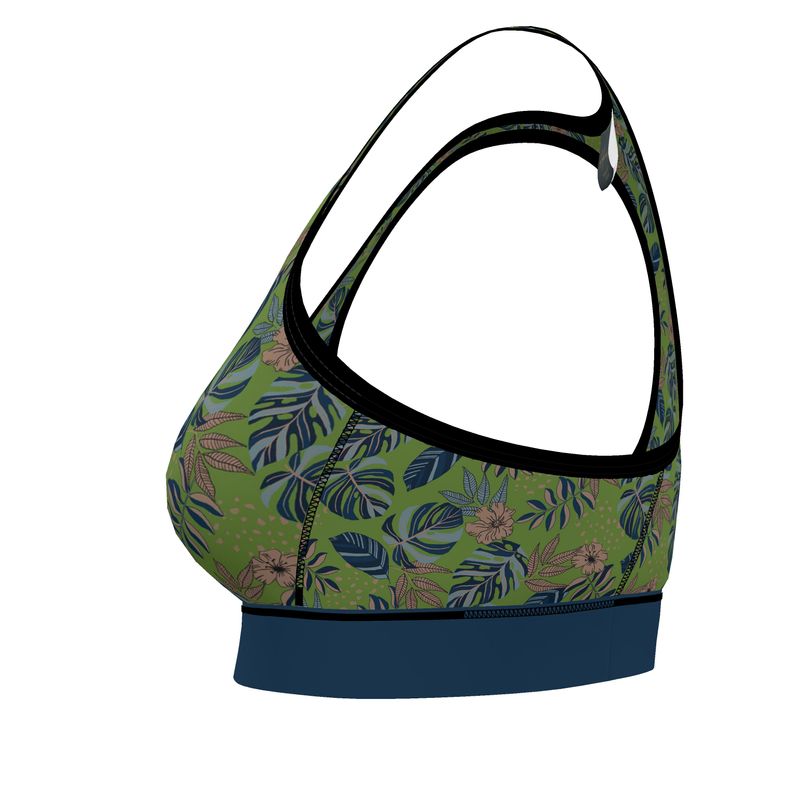 Midnight Monstera Olive Velour Women's Low Impact Sports Bra