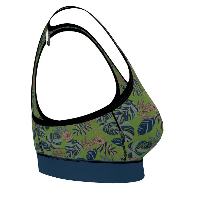Midnight Monstera Olive Velour Women's Low Impact Sports Bra
