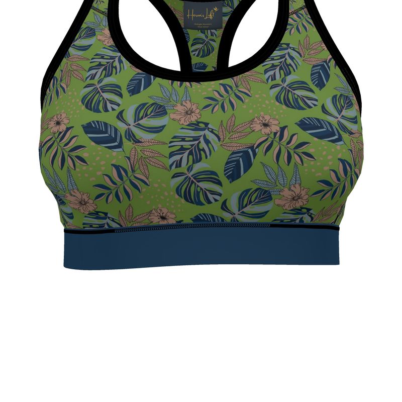 Midnight Monstera Olive Velour Women's Low Impact Sports Bra