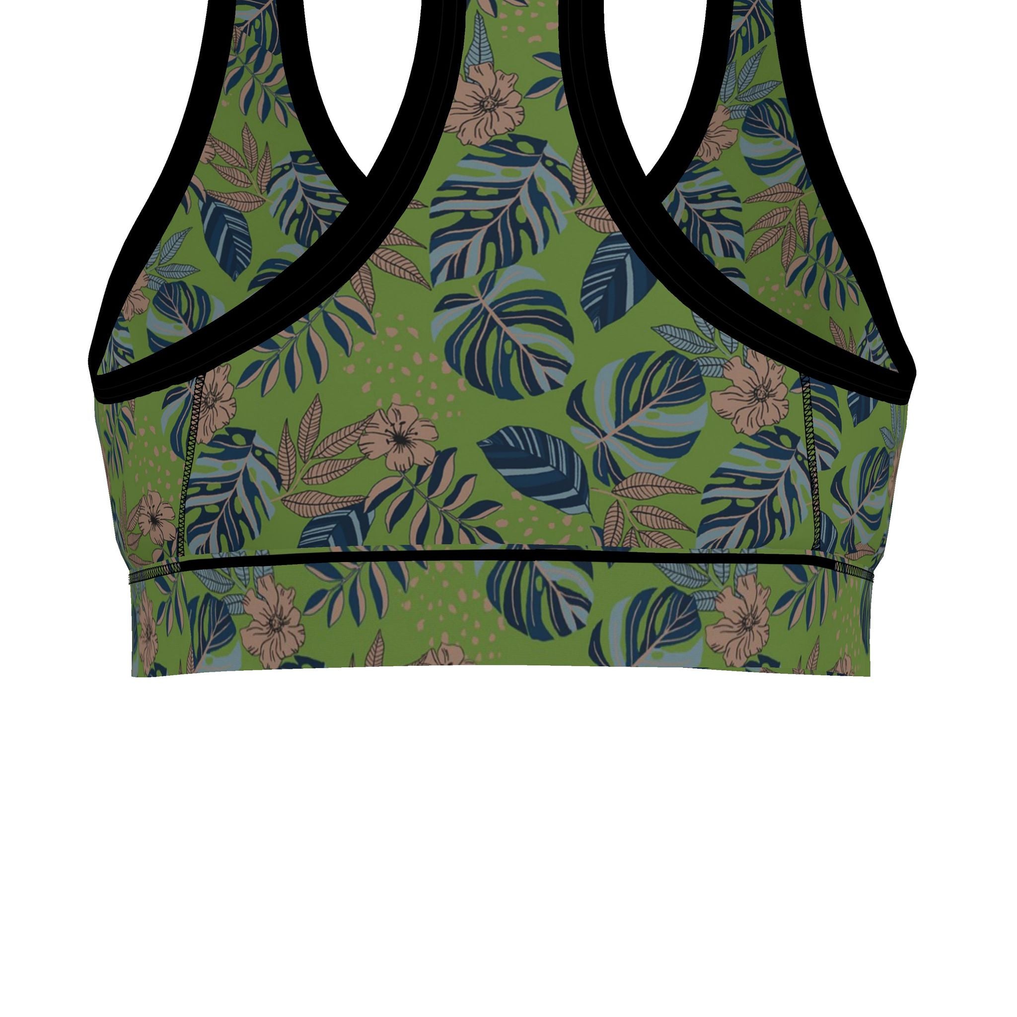 Women's Low Impact Sports Bra — Midnight Monstera Olive Velour