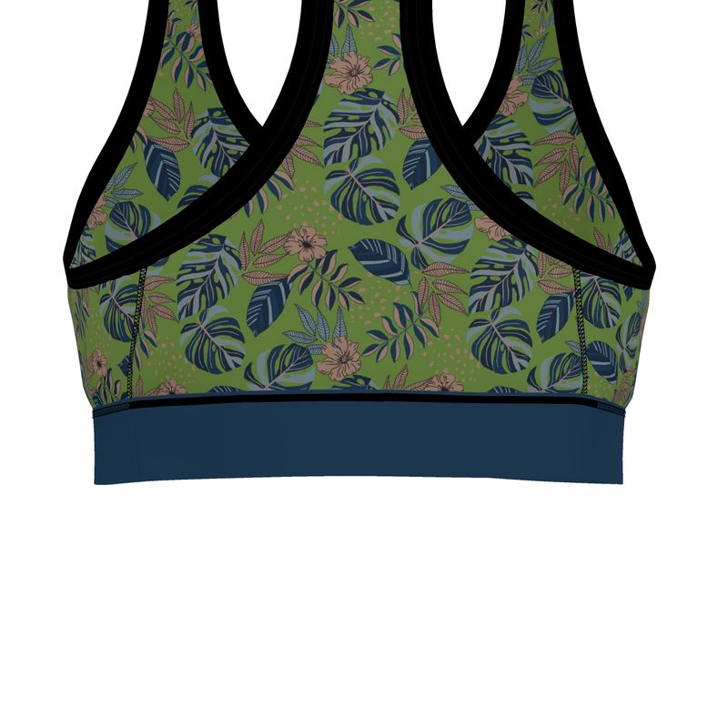 Midnight Monstera Olive Velour Women's Low Impact Sports Bra