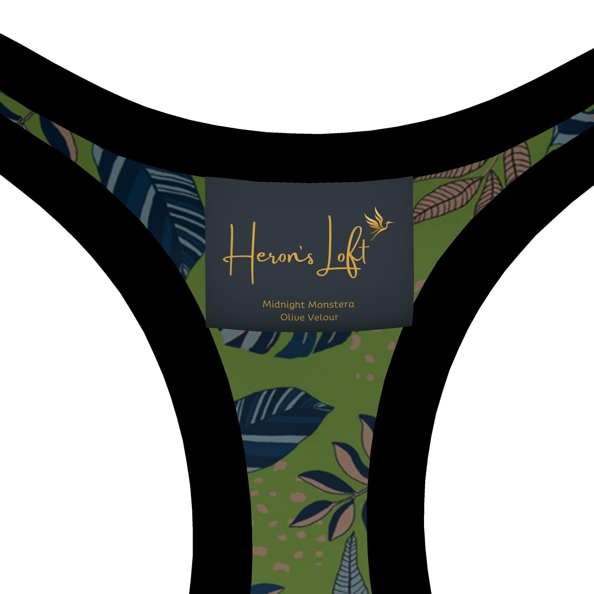 Women's Low Impact Sports Bra — Midnight Monstera Olive Velour