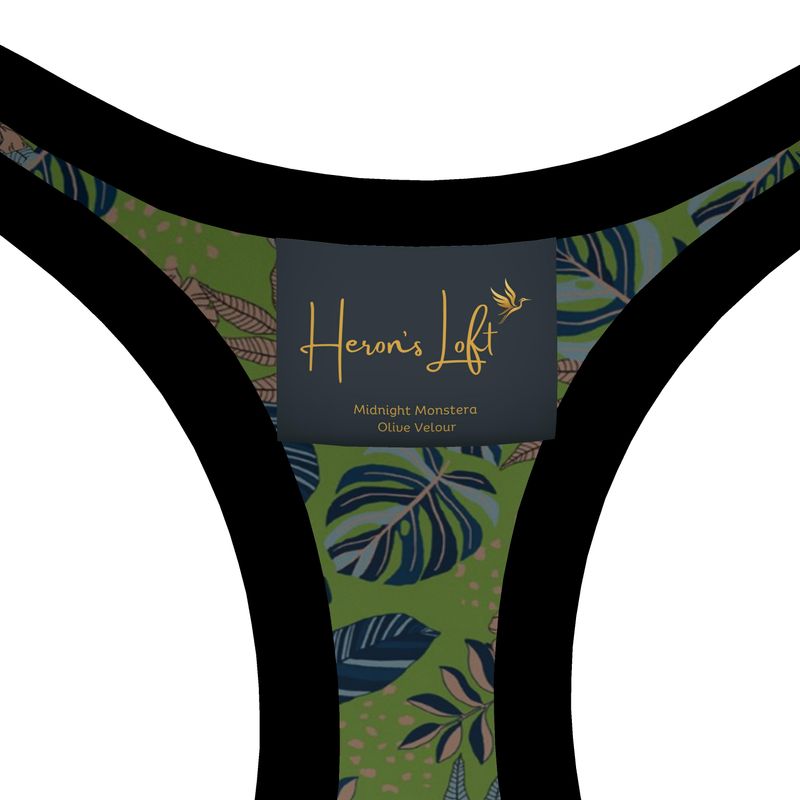 Midnight Monstera Olive Velour Women's Low Impact Sports Bra