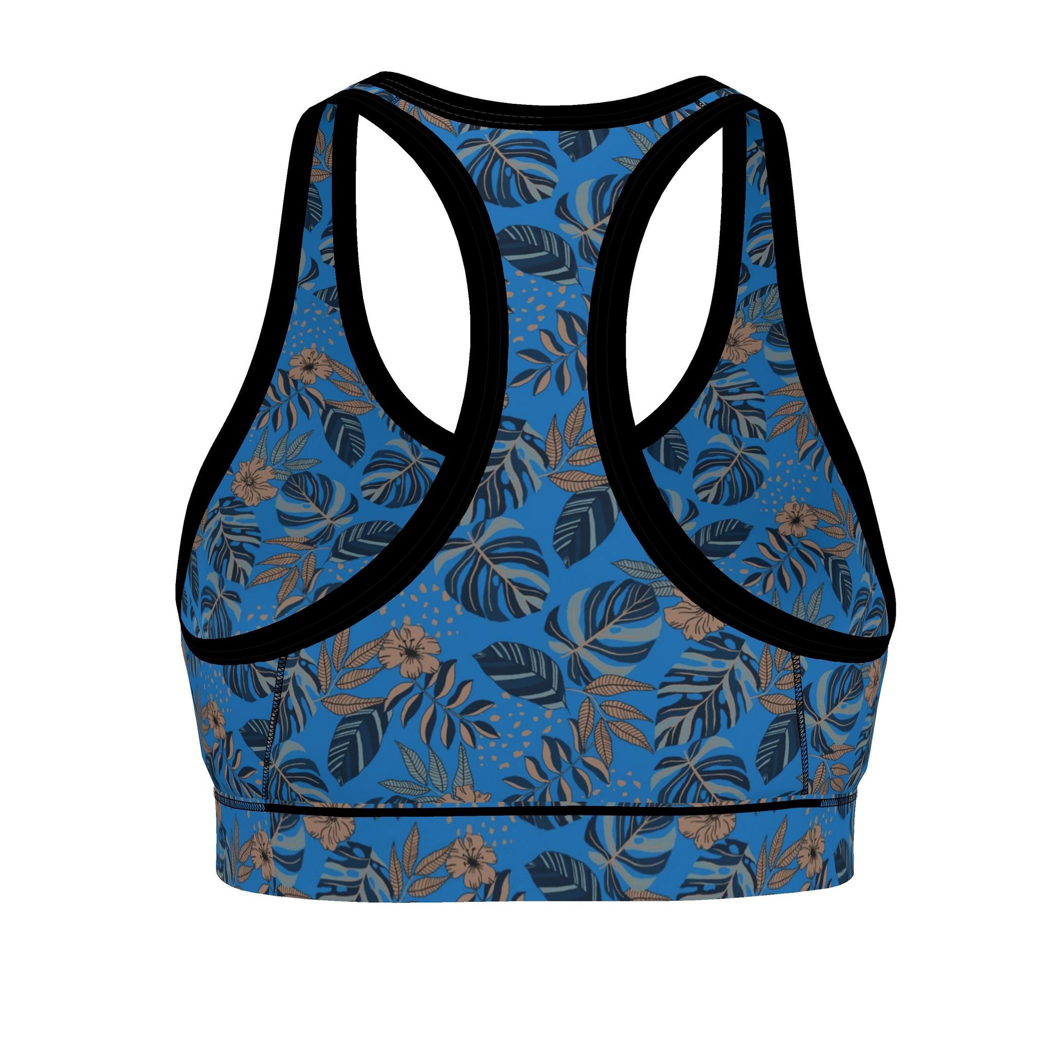 Women's Low Impact Sports Bra — Midnight Monstera Azure Blue