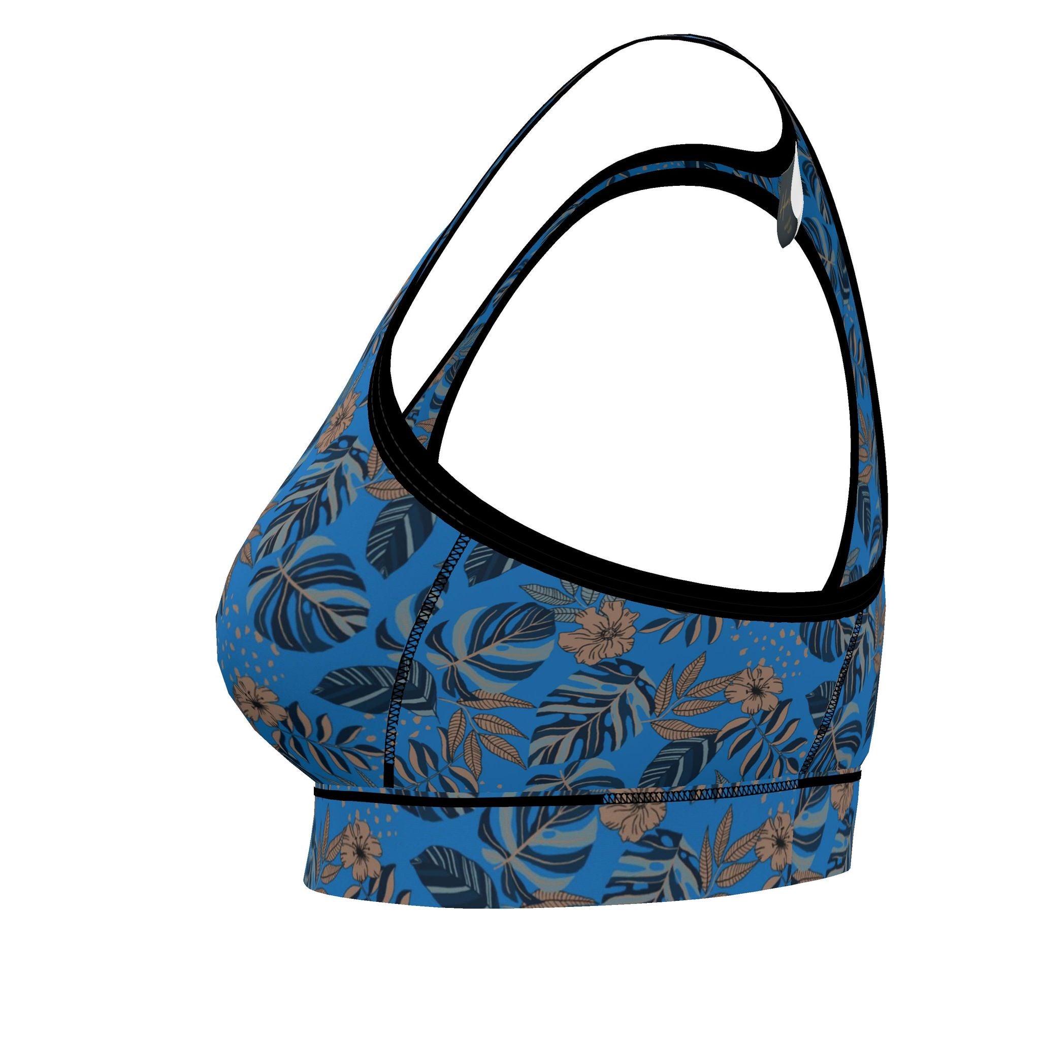 Women's Low Impact Sports Bra — Midnight Monstera Azure Blue
