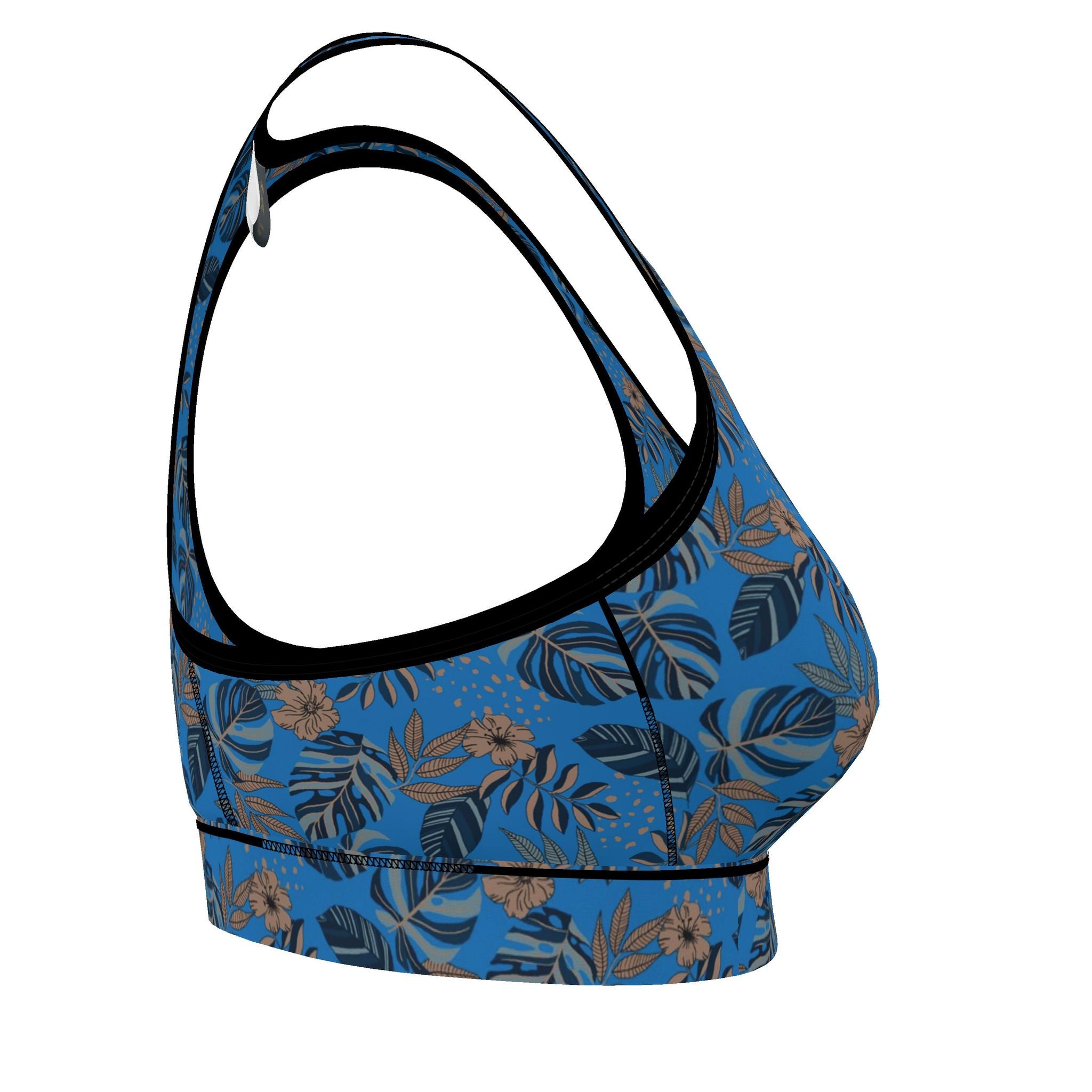 Women's Low Impact Sports Bra — Midnight Monstera Azure Blue