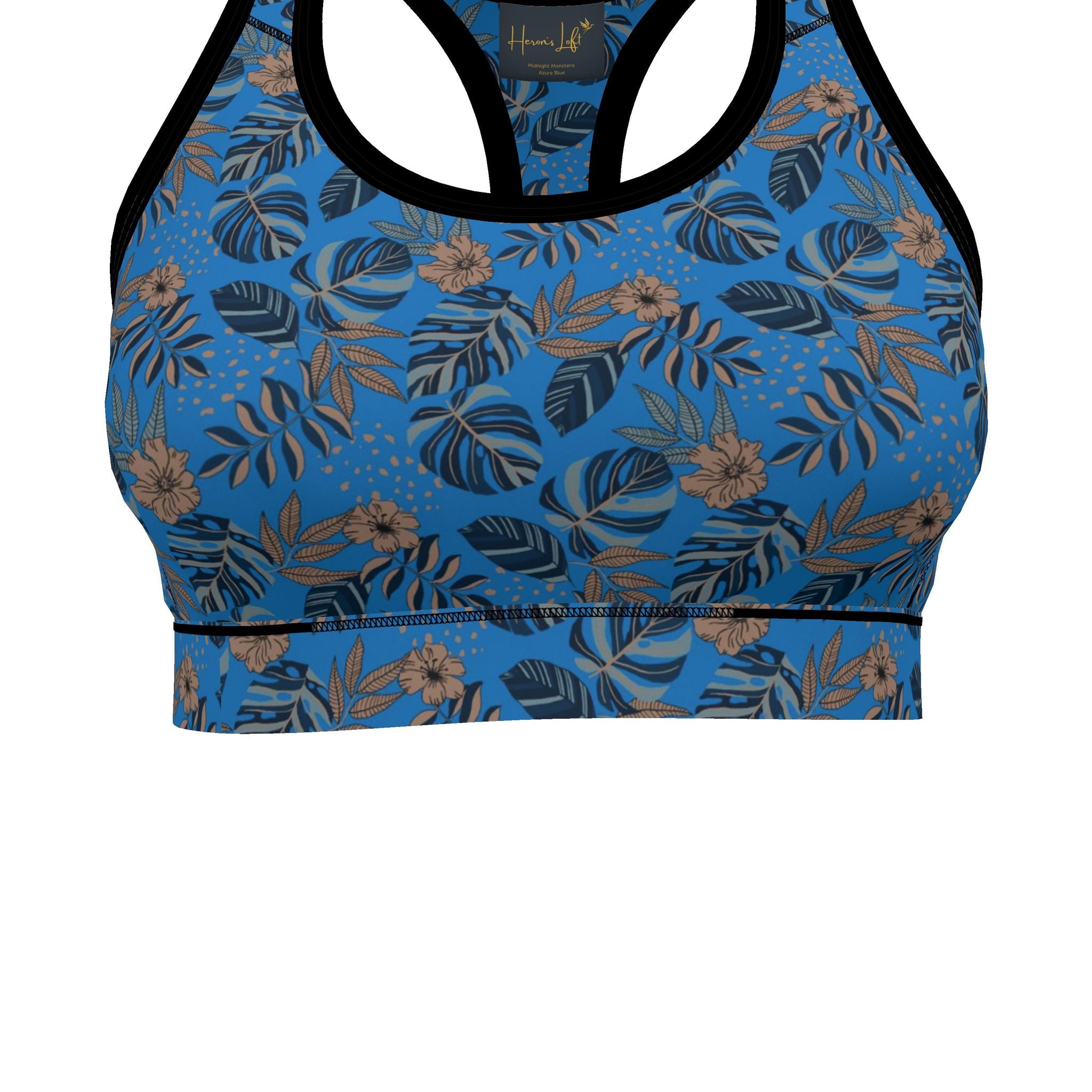 Women's Low Impact Sports Bra — Midnight Monstera Azure Blue