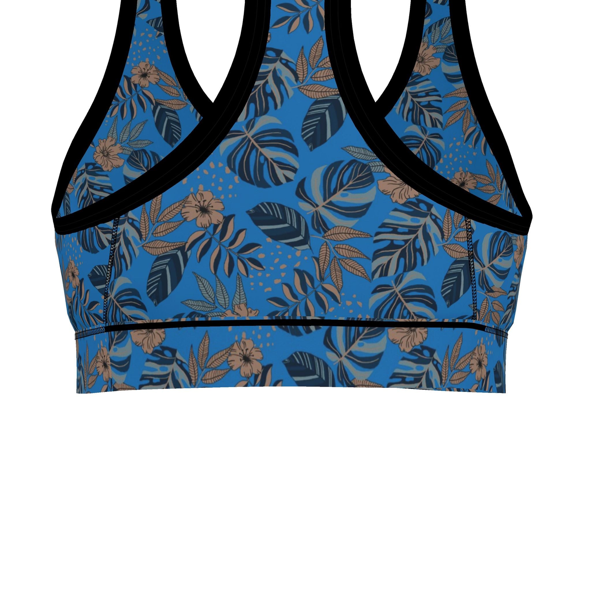 Women's Low Impact Sports Bra — Midnight Monstera Azure Blue