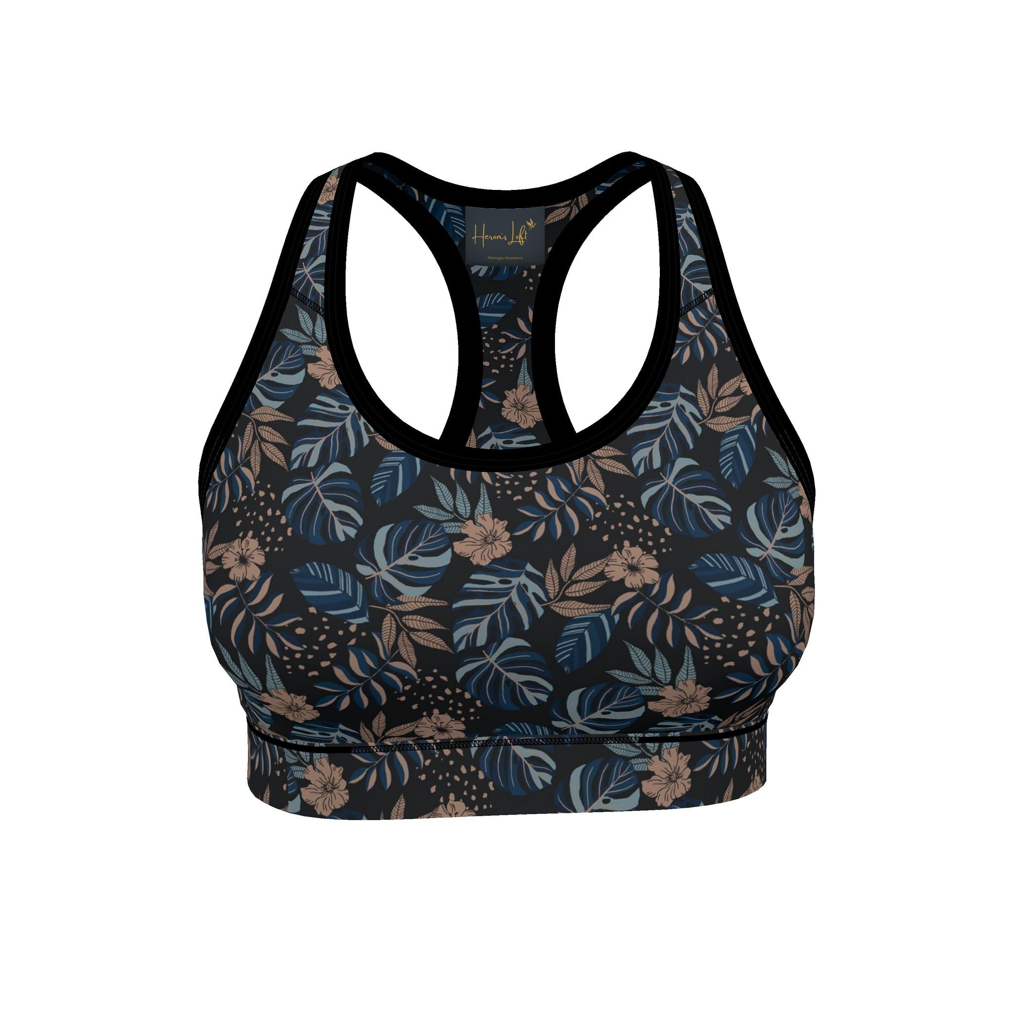 Women's Low Impact Sports Bra — Midnight Monstera