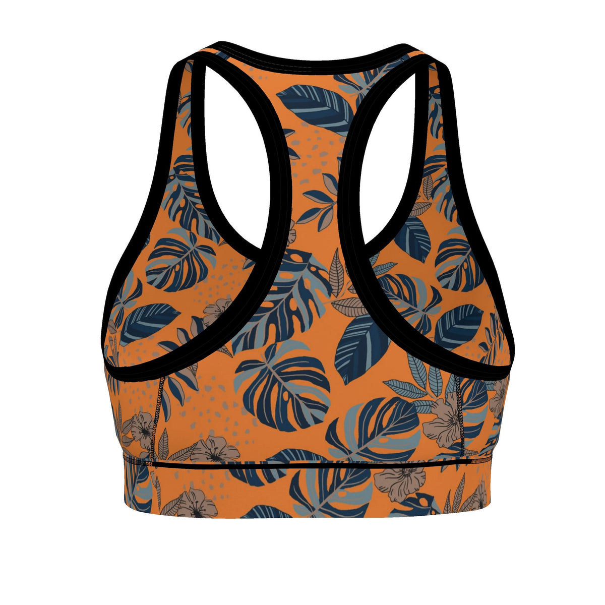 Women's Low Impact Sports Bra — Midnight Monstera Cadmium Orange