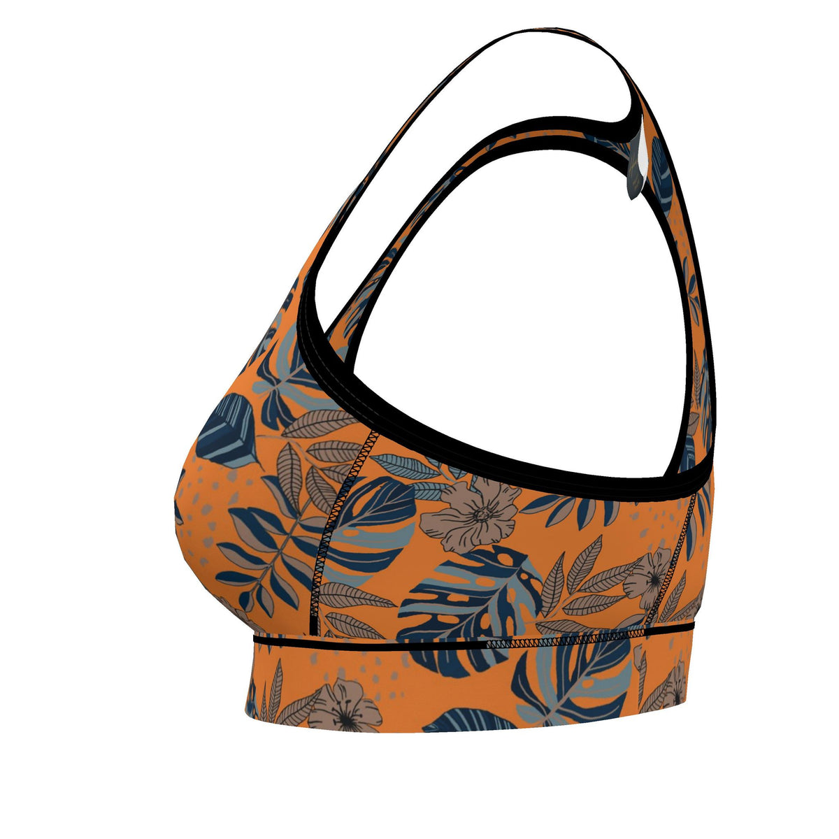 Women's Low Impact Sports Bra — Midnight Monstera Cadmium Orange