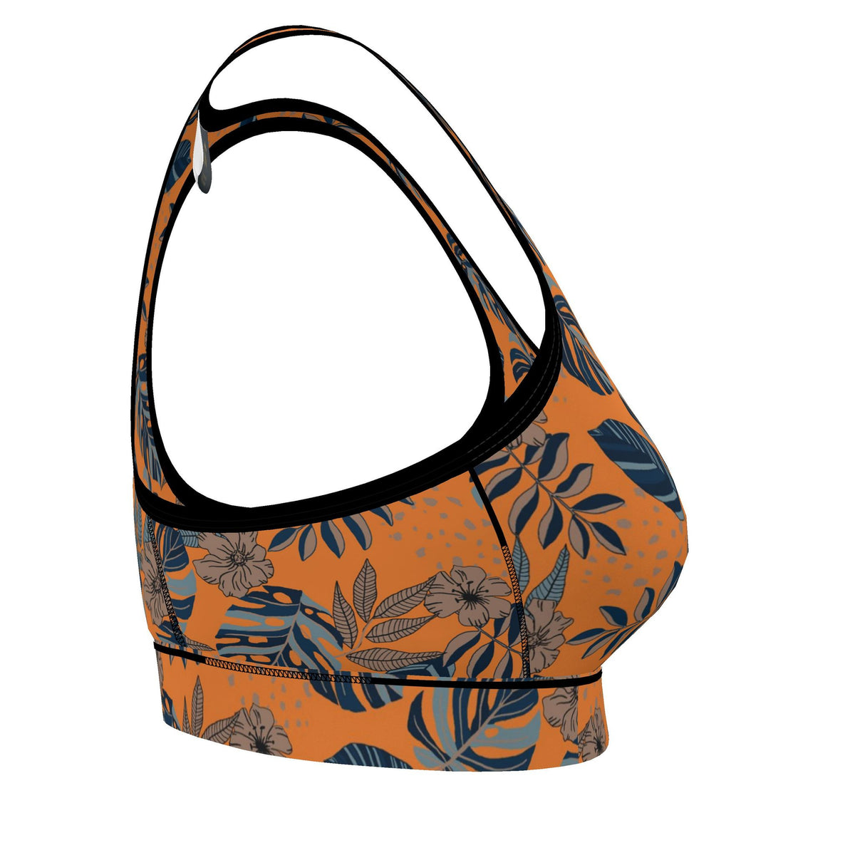 Women's Low Impact Sports Bra — Midnight Monstera Cadmium Orange