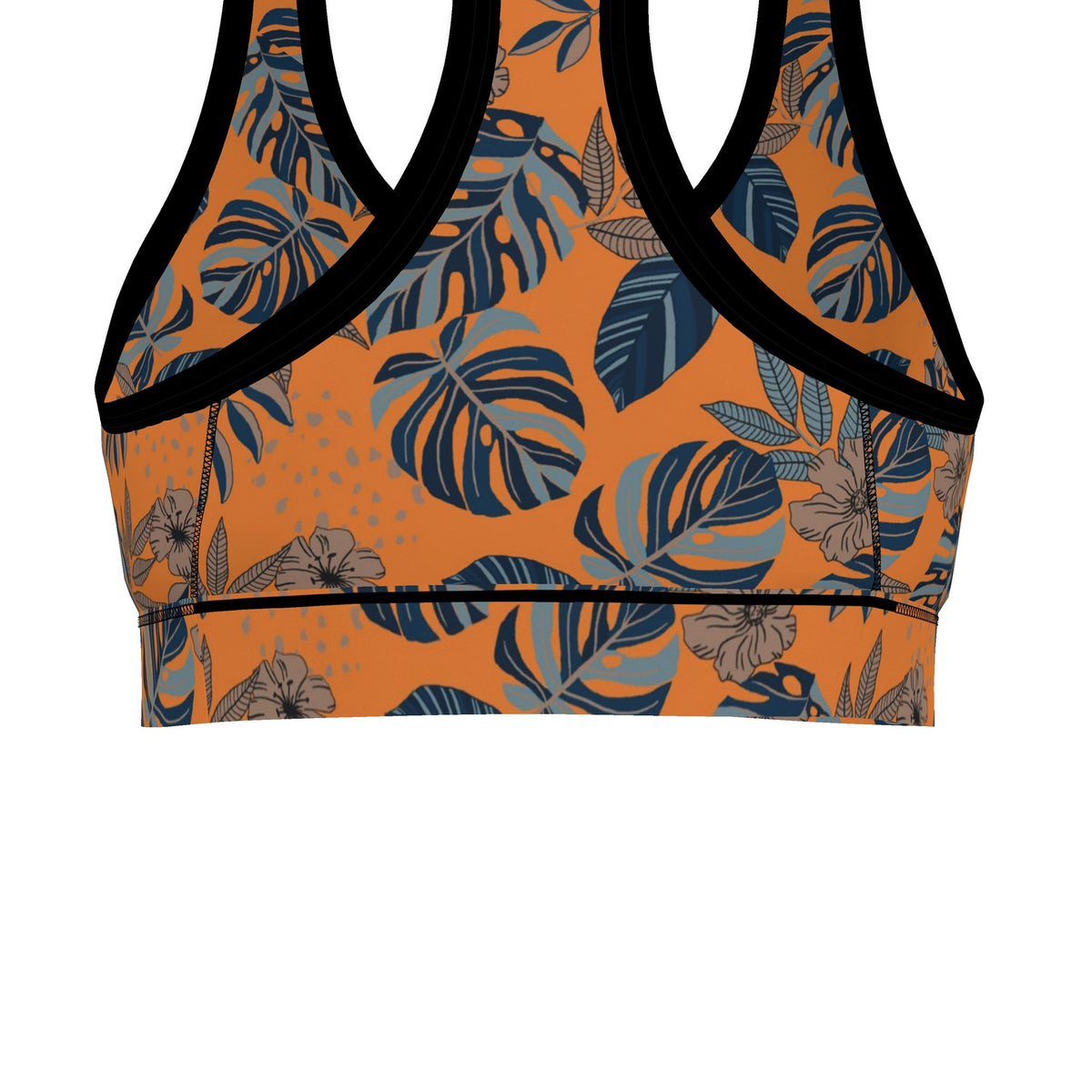 Women's Low Impact Sports Bra — Midnight Monstera Cadmium Orange
