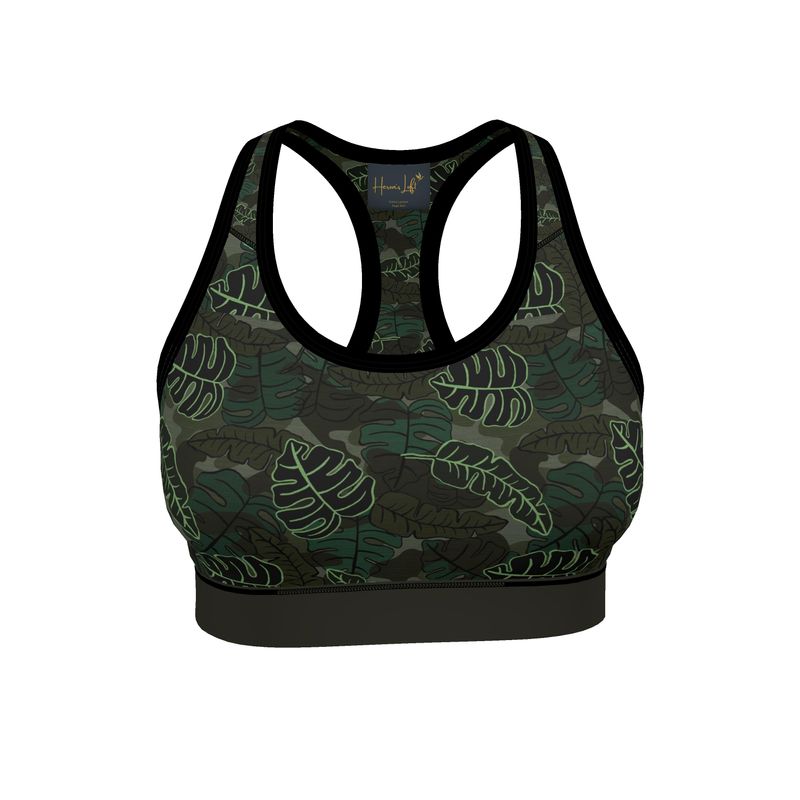 Camo Leaves Sage Noir Women's Low Impact Sports Bra