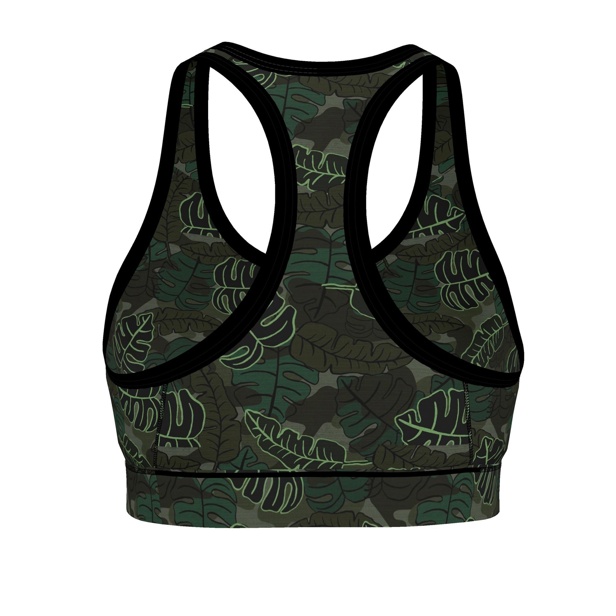 Women's Low Impact Sports Bra — Camo Leaves Sage Noir