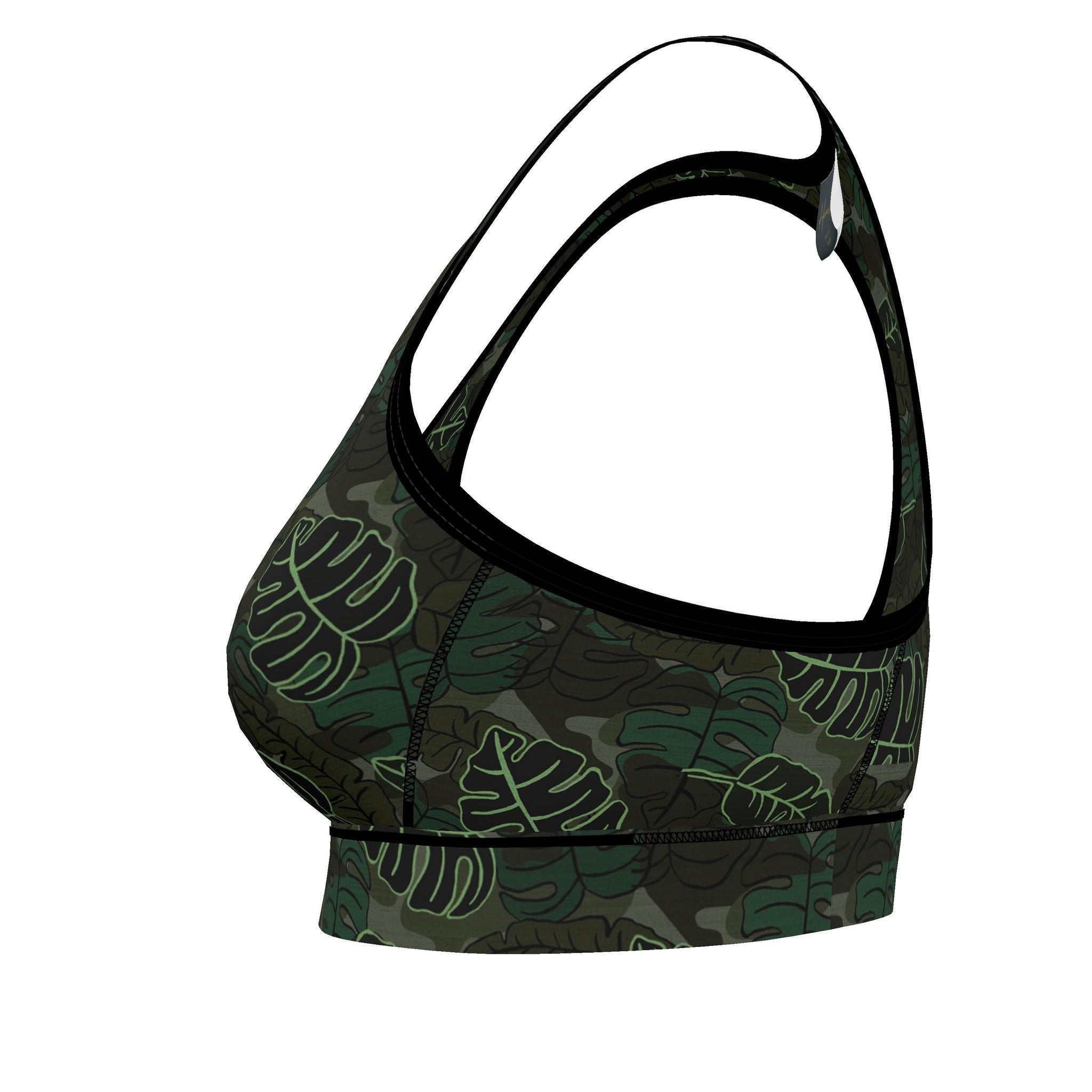 Women's Low Impact Sports Bra — Camo Leaves Sage Noir