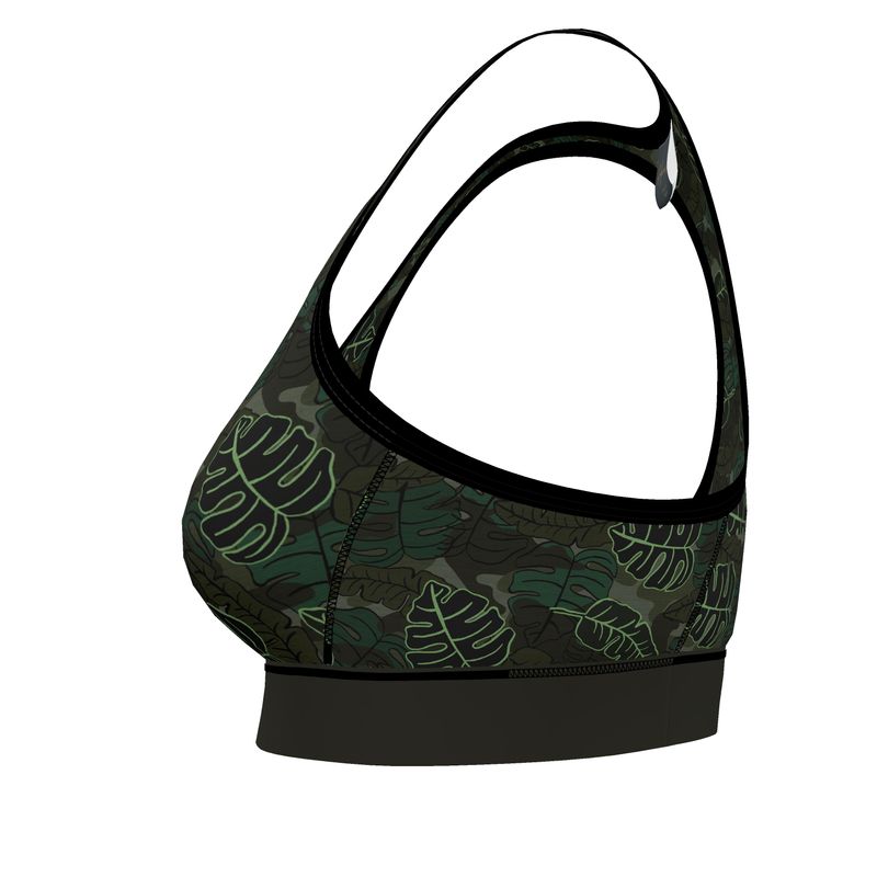 Camo Leaves Sage Noir Women's Low Impact Sports Bra