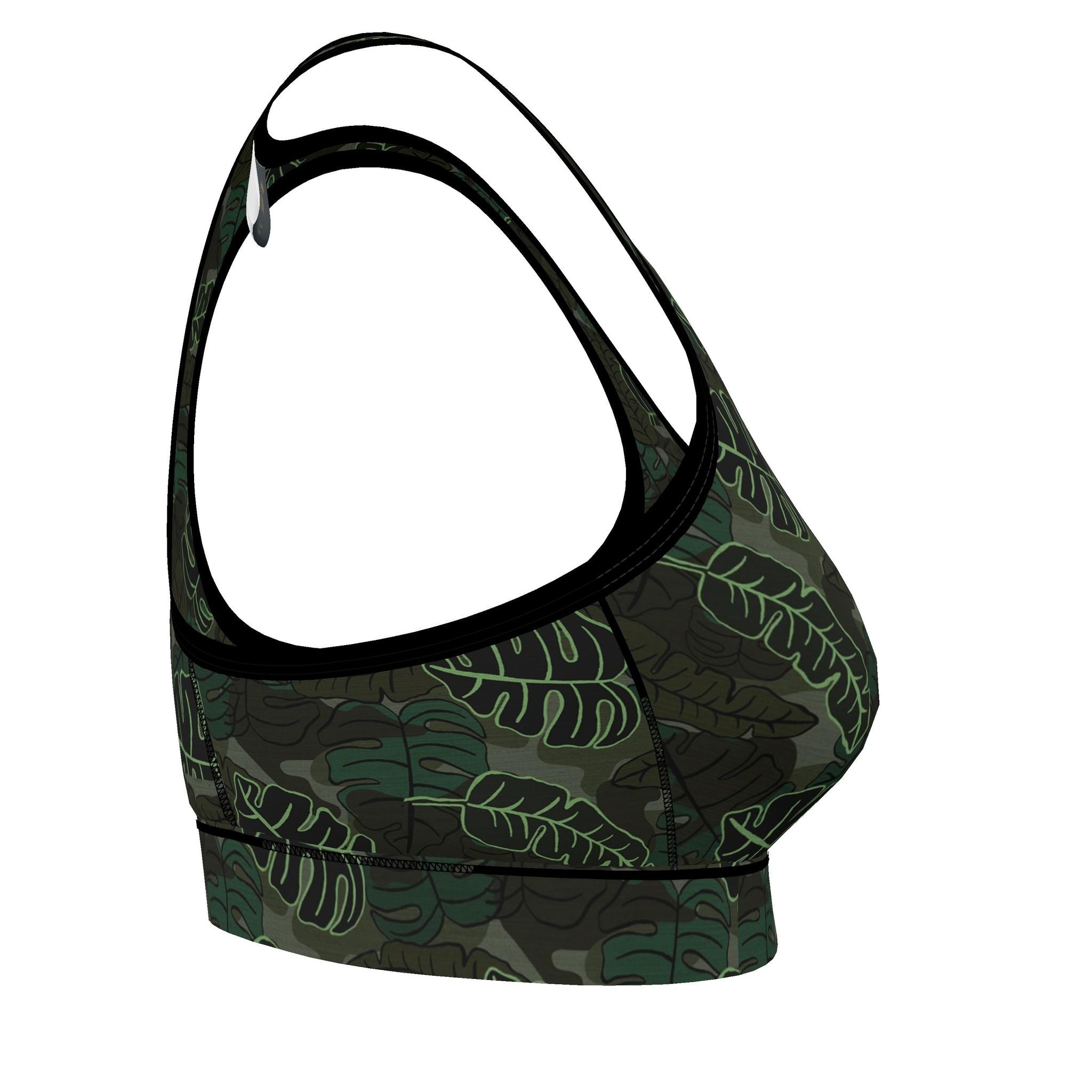 Women's Low Impact Sports Bra — Camo Leaves Sage Noir