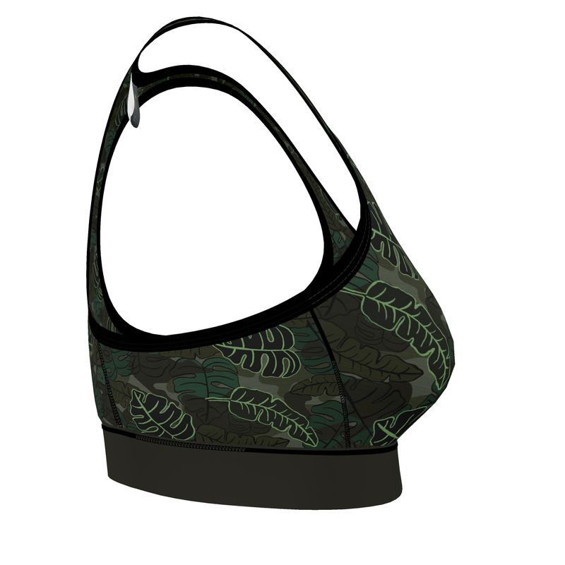 Camo Leaves Sage Noir Women's Low Impact Sports Bra