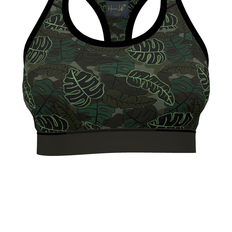 Camo Leaves Sage Noir Women's Low Impact Sports Bra