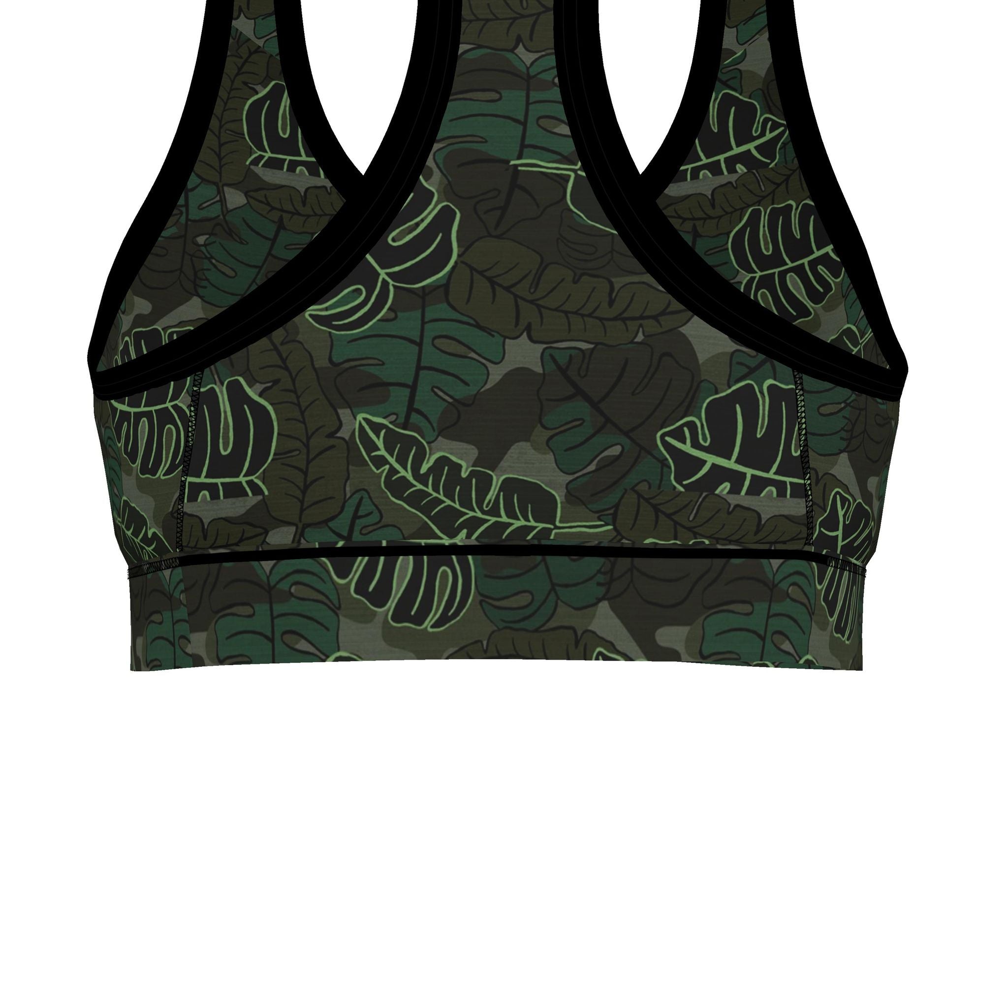 Women's Low Impact Sports Bra — Camo Leaves Sage Noir