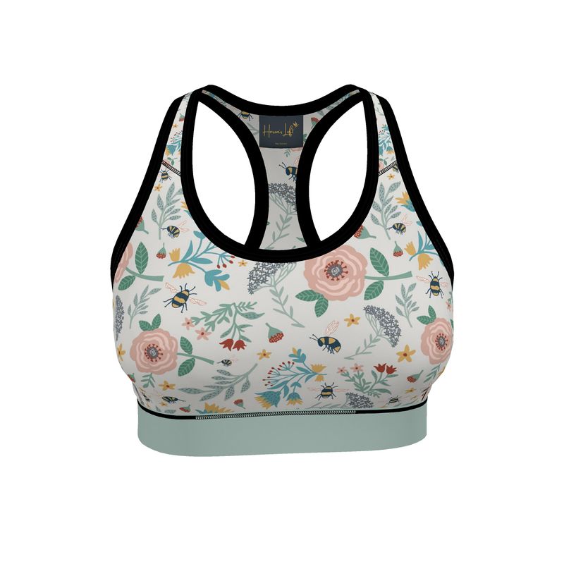 Bee Garden Women's Low Impact Sports Bra (Black Rim Trim)