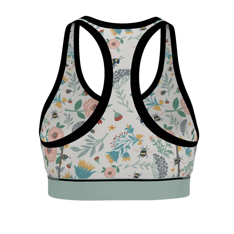 Bee Garden Women's Low Impact Sports Bra (Black Rim Trim)