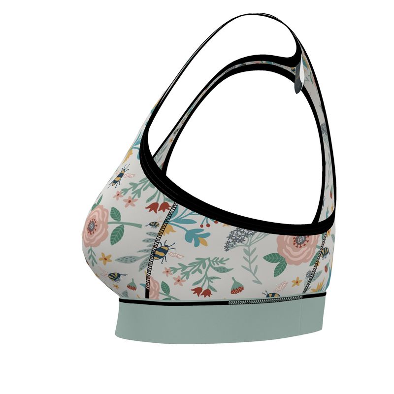 Bee Garden Women's Low Impact Sports Bra (Black Rim Trim)