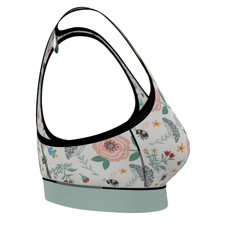 Bee Garden Women's Low Impact Sports Bra (Black Rim Trim)