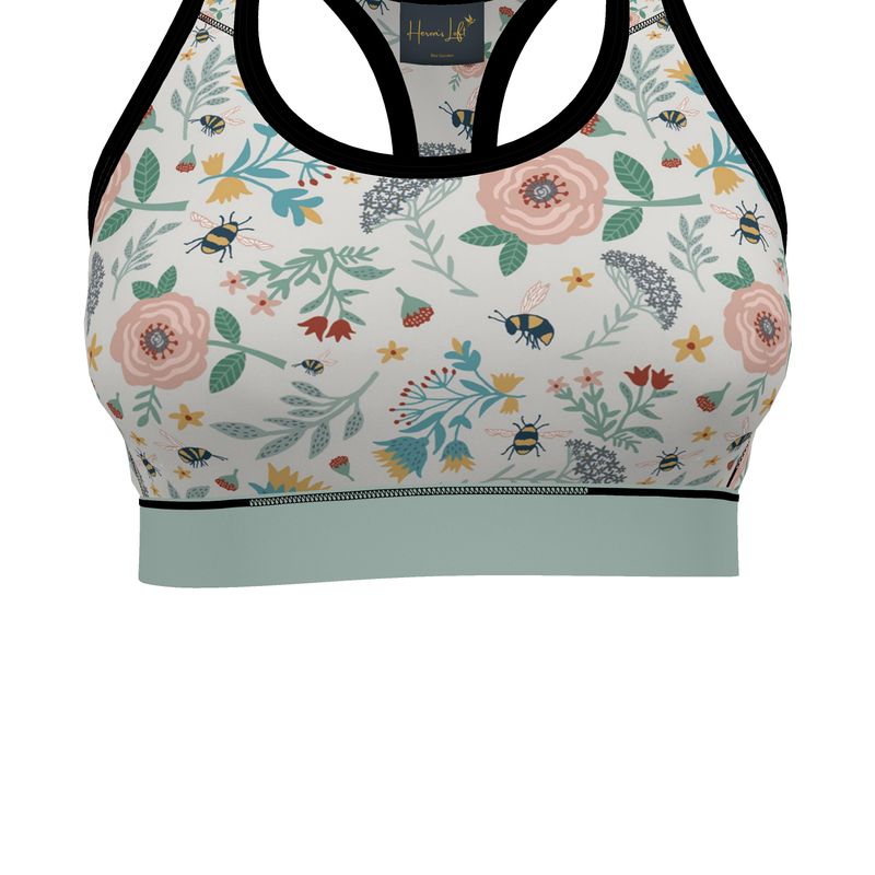 Bee Garden Women's Low Impact Sports Bra (Black Rim Trim)
