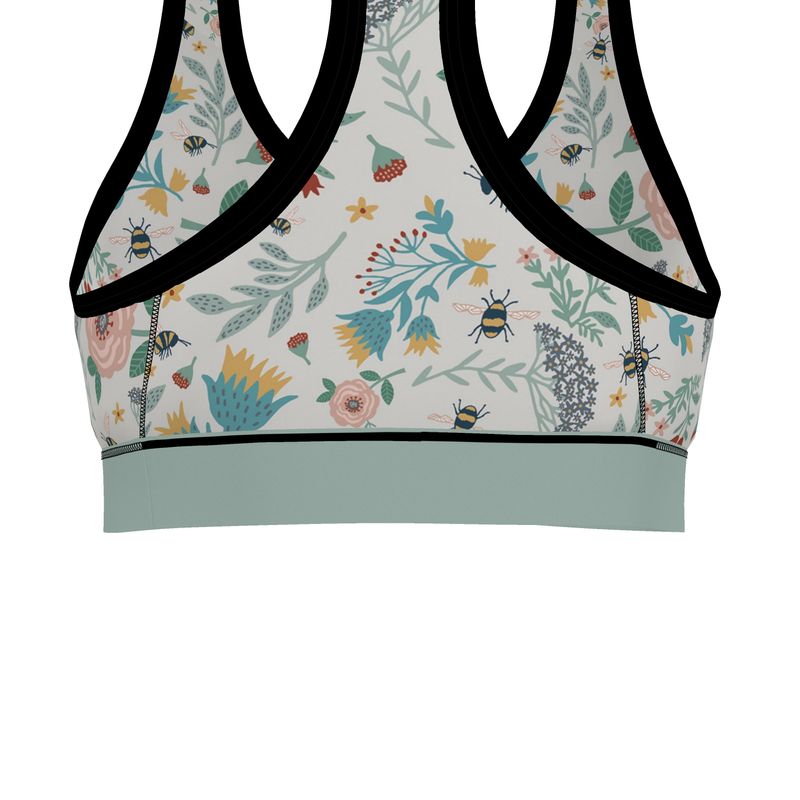 Bee Garden Women's Low Impact Sports Bra (Black Rim Trim)
