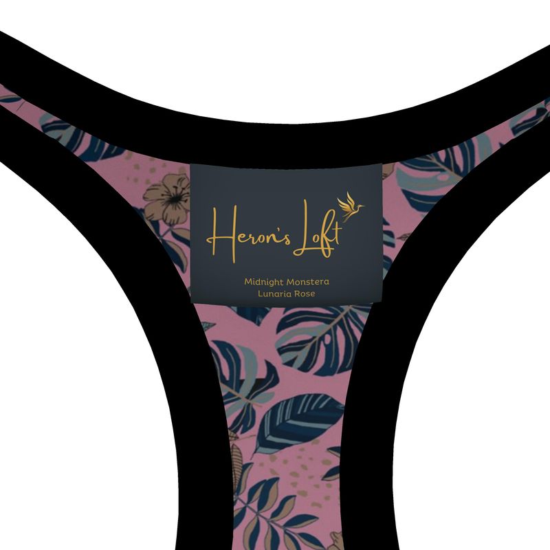 Midnight Monstera Women's Low Impact Sports Bra (Black Rim Trim)