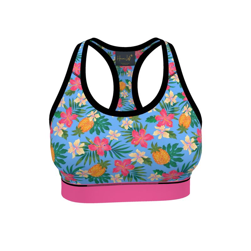 Pineapple Paradise Island Breeze Women's Low Impact Sports Bra (Black)
