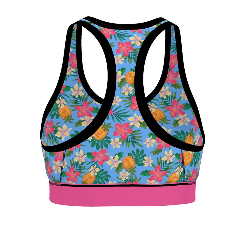 Pineapple Paradise Island Breeze Women's Low Impact Sports Bra (Black)