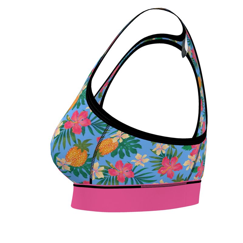 Pineapple Paradise Island Breeze Women's Low Impact Sports Bra (Black)