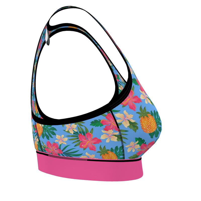 Pineapple Paradise Island Breeze Women's Low Impact Sports Bra (Black)