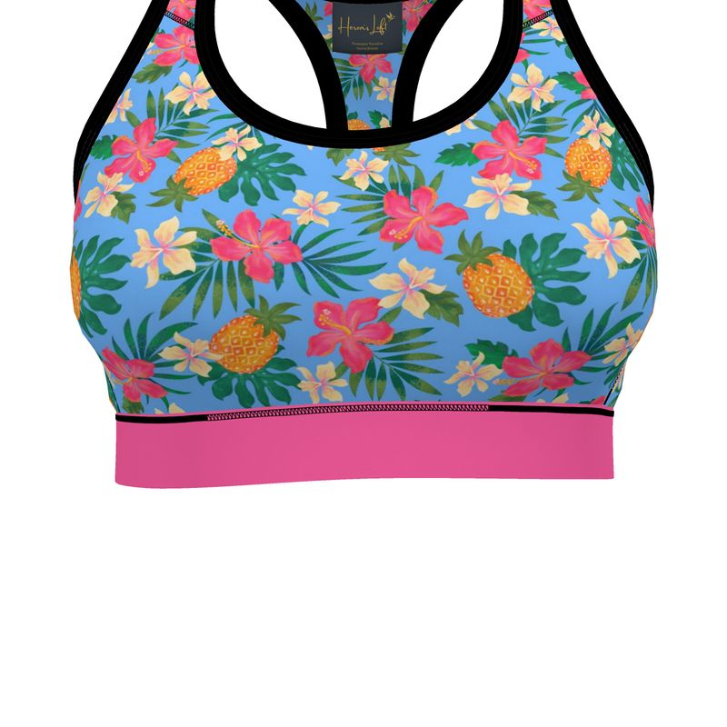 Pineapple Paradise Island Breeze Women's Low Impact Sports Bra (Black)