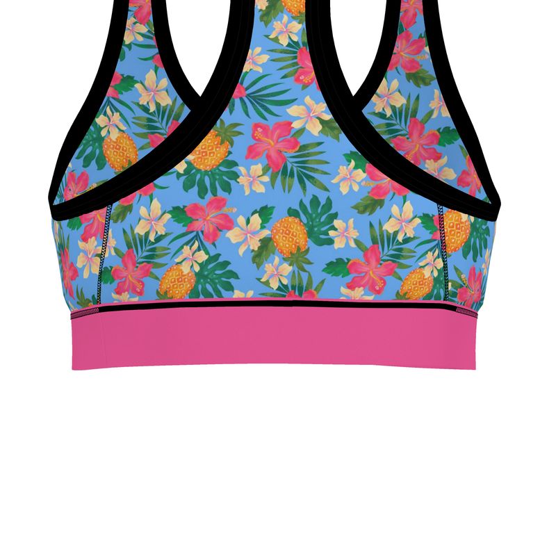Pineapple Paradise Island Breeze Women's Low Impact Sports Bra (Black)