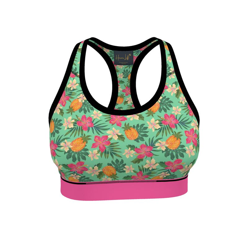 Pineapple Paradise Aloe Mist Women's Low Impact Sports Bra (Black)