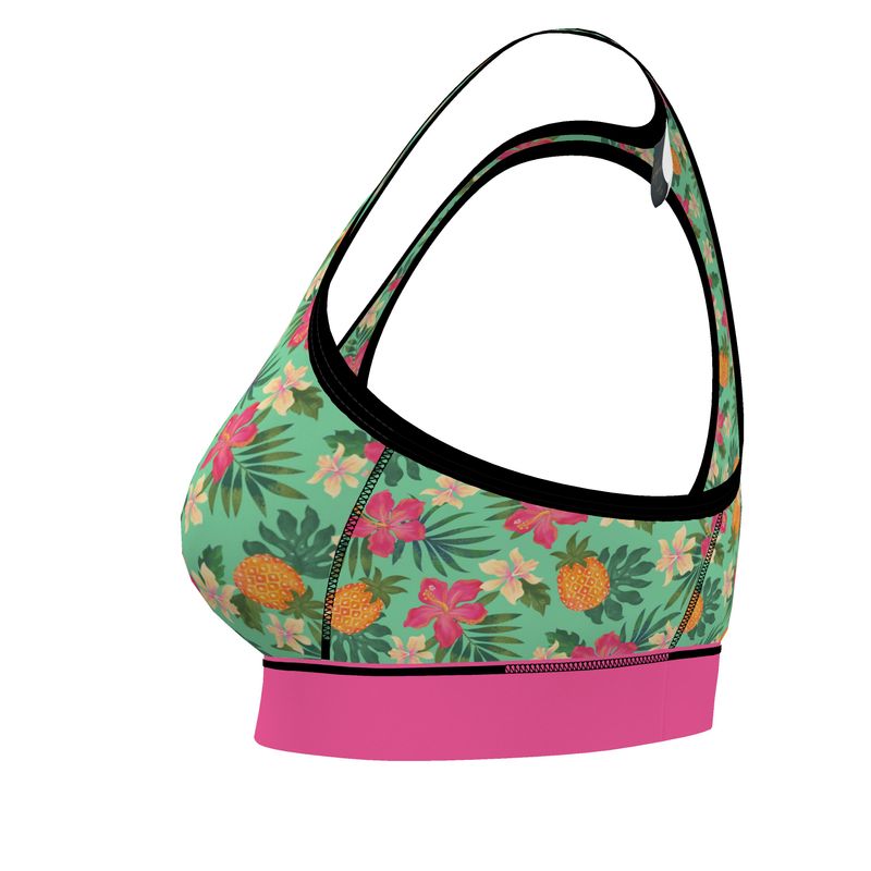 Pineapple Paradise Aloe Mist Women's Low Impact Sports Bra (Black)