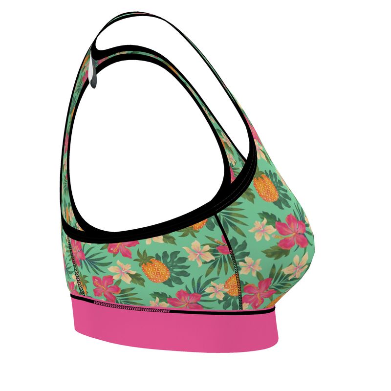 Pineapple Paradise Aloe Mist Women's Low Impact Sports Bra (Black)