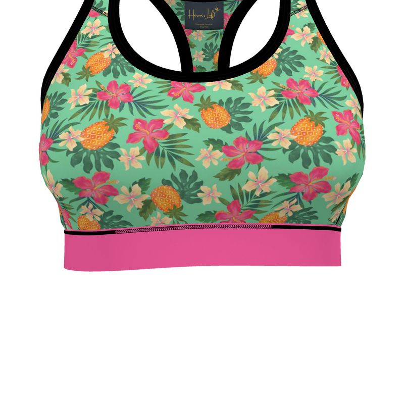 Pineapple Paradise Aloe Mist Women's Low Impact Sports Bra (Black)