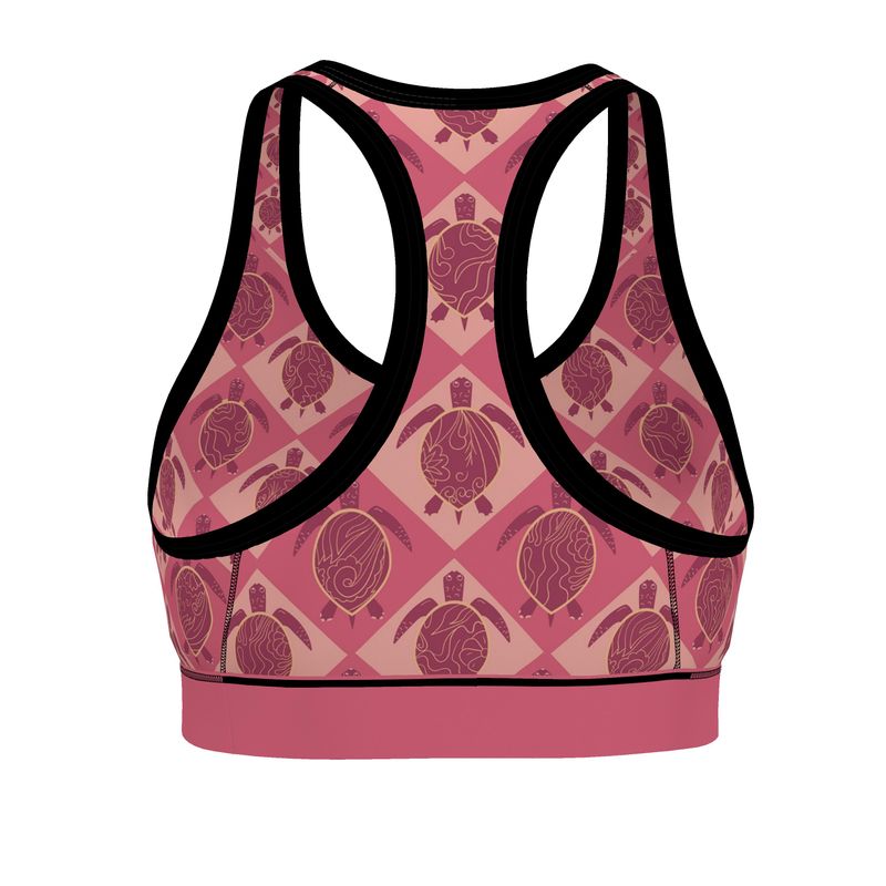 Topo Turtles Rosé Tide Women's Low Impact Sports Bra (Black)